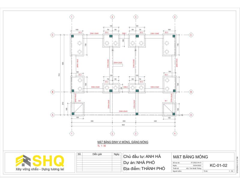 mặt bằng dầm móng nhà phố