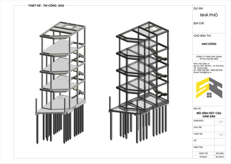 mô hình kết cấu nhà phố 3d