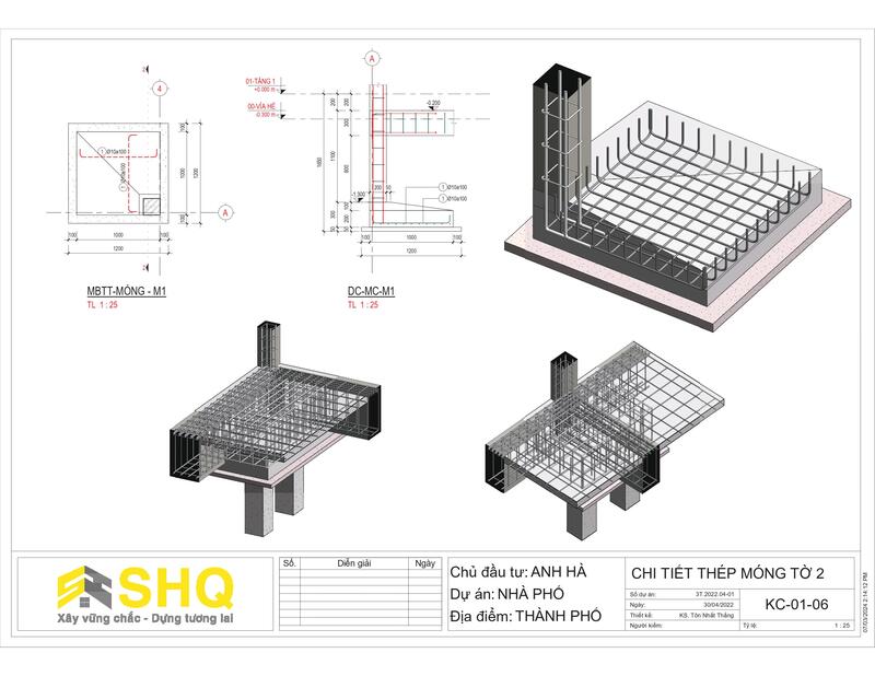 chi tiết thép móng nhà phố revit