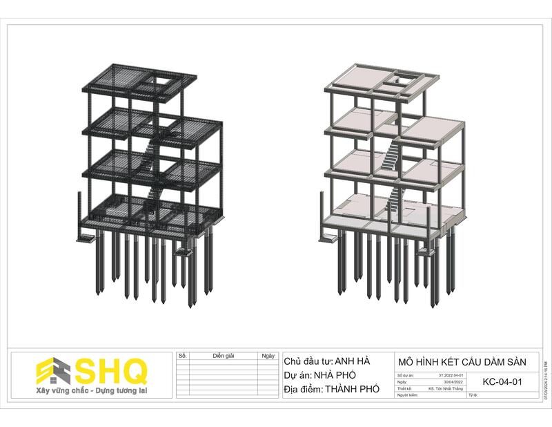mô hình kết cấu nhà phố bằng revit