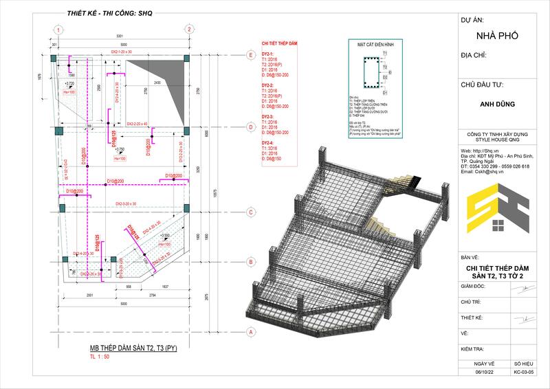 chi tiết thép dầm sàn nhà phố revit 3d