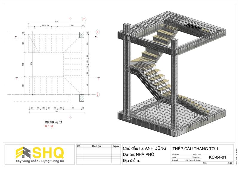 chi tiết thép cầu thang thể hiện bằng revit