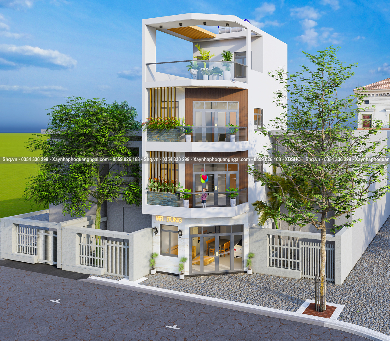 phối cảnh nhà xéo góc
