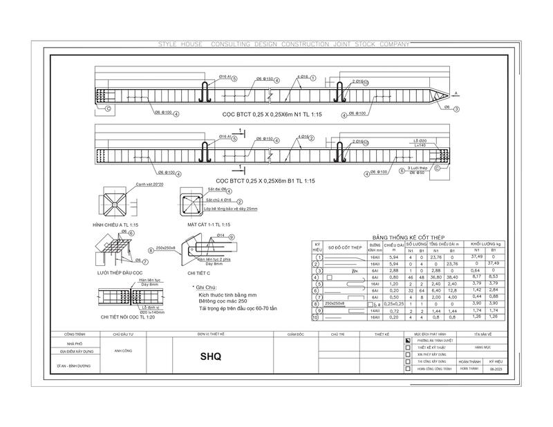 cấu tạo thép cọc 250 vuông