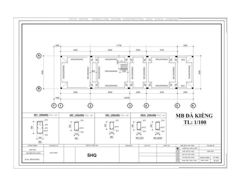 mặt bằng đà kiền nhà phố 4 tầng