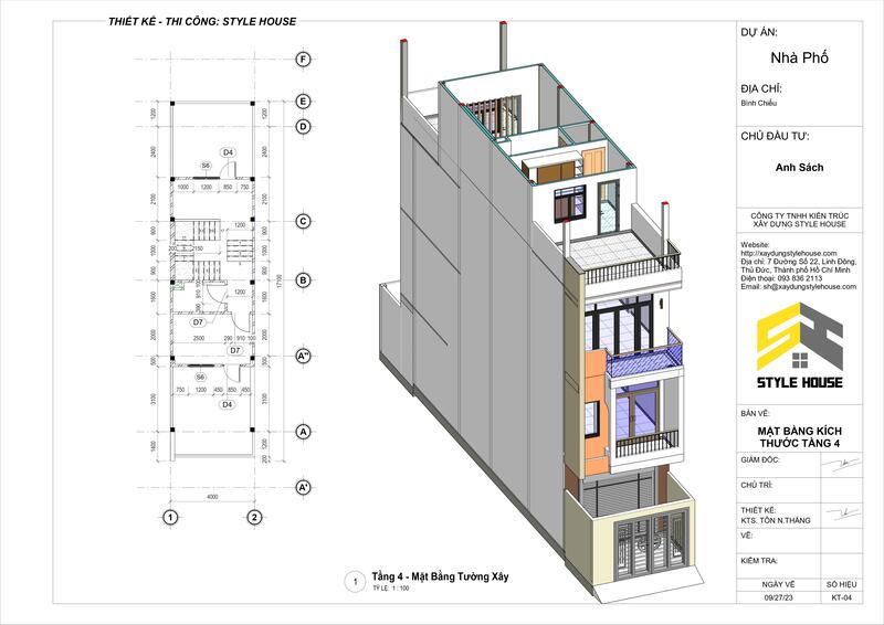 mặt bằng công năng nhà 4 tầng 3d 3