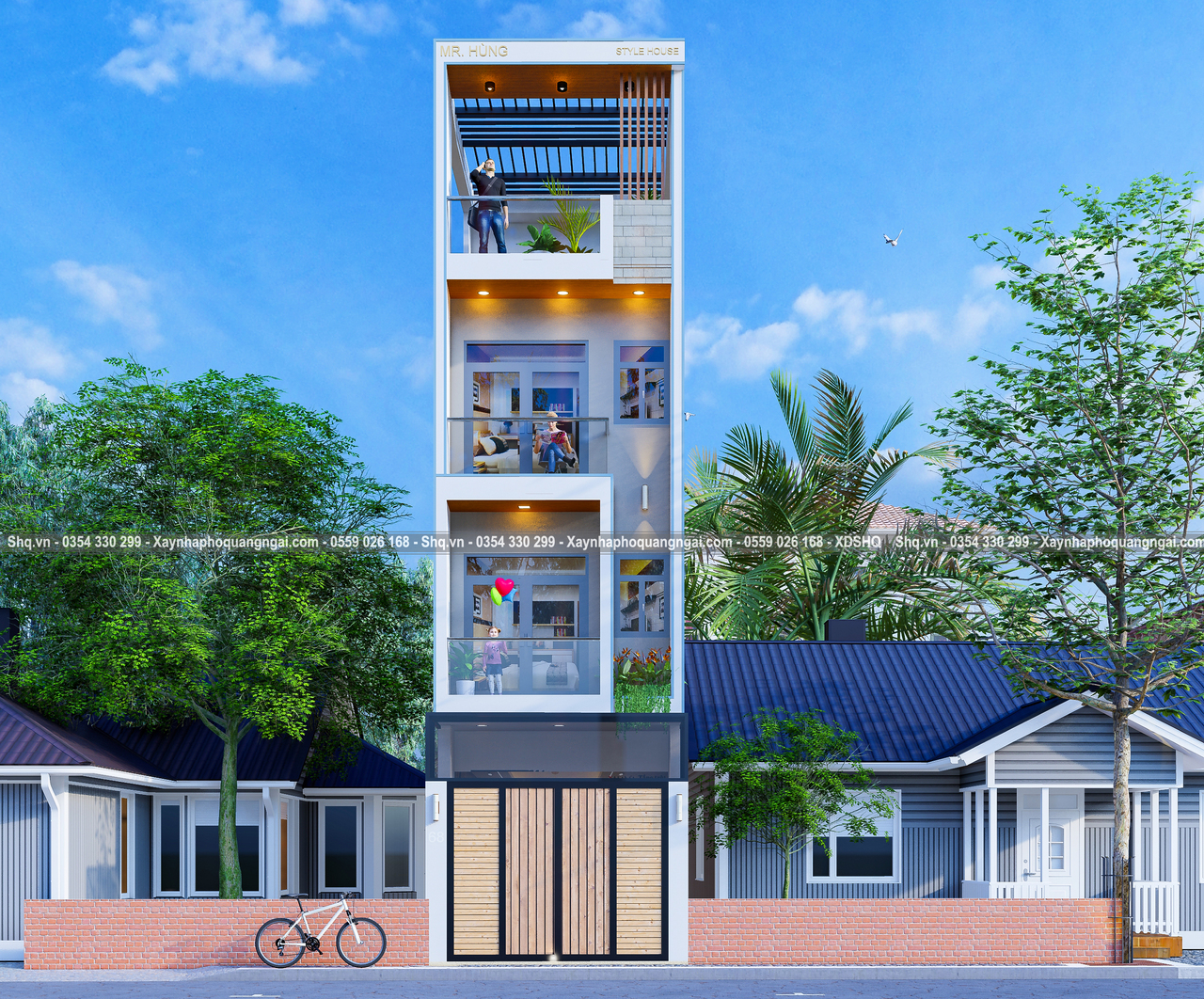 mặt tiền nhà hiện đại 4 tầng 4x20m