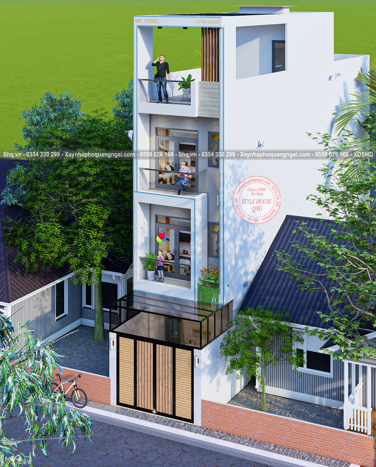 phối cảnh nhà phố 4 tầng shq