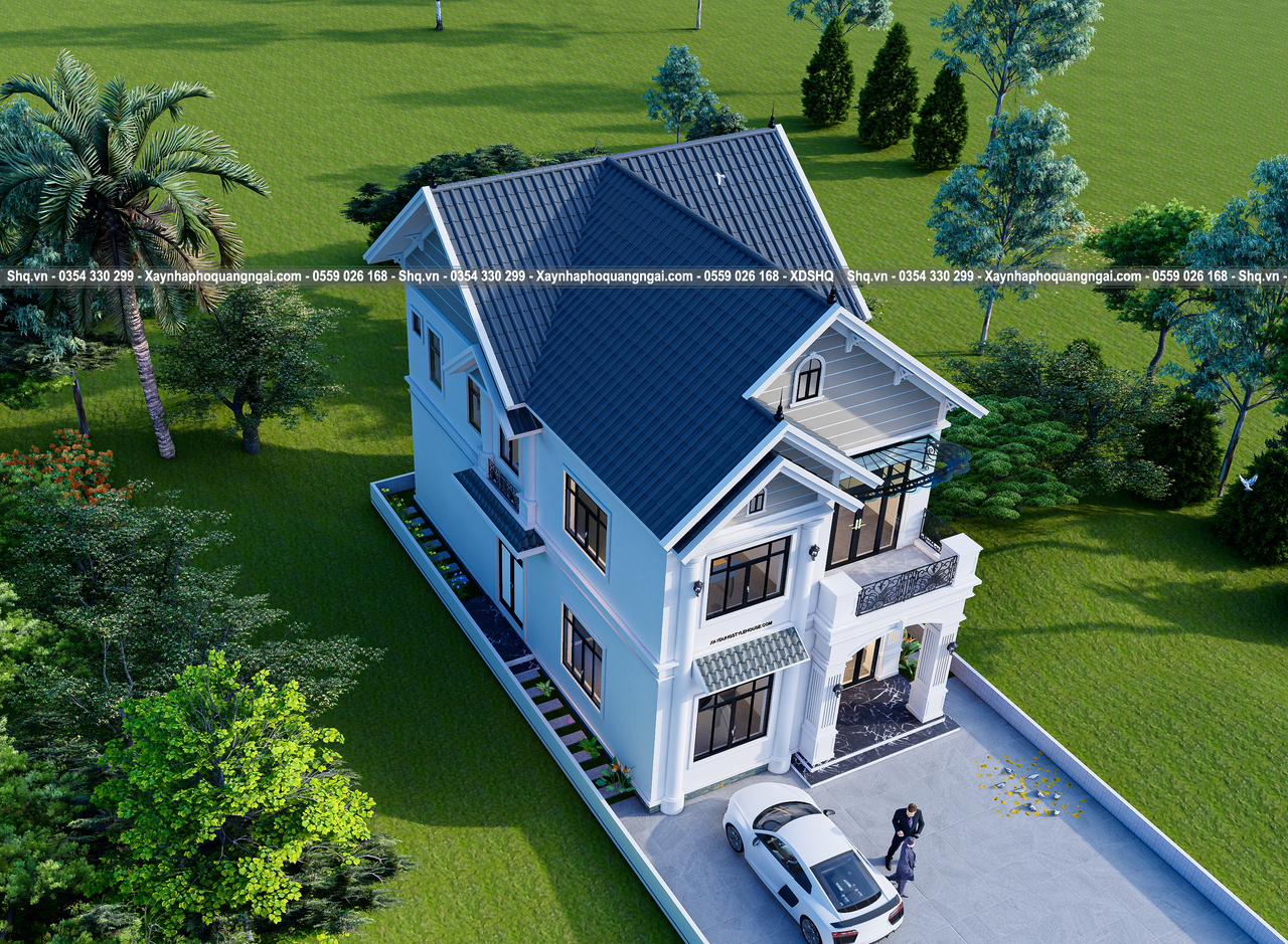 phối cảnh 3d mái thái 2 tầng đẹp